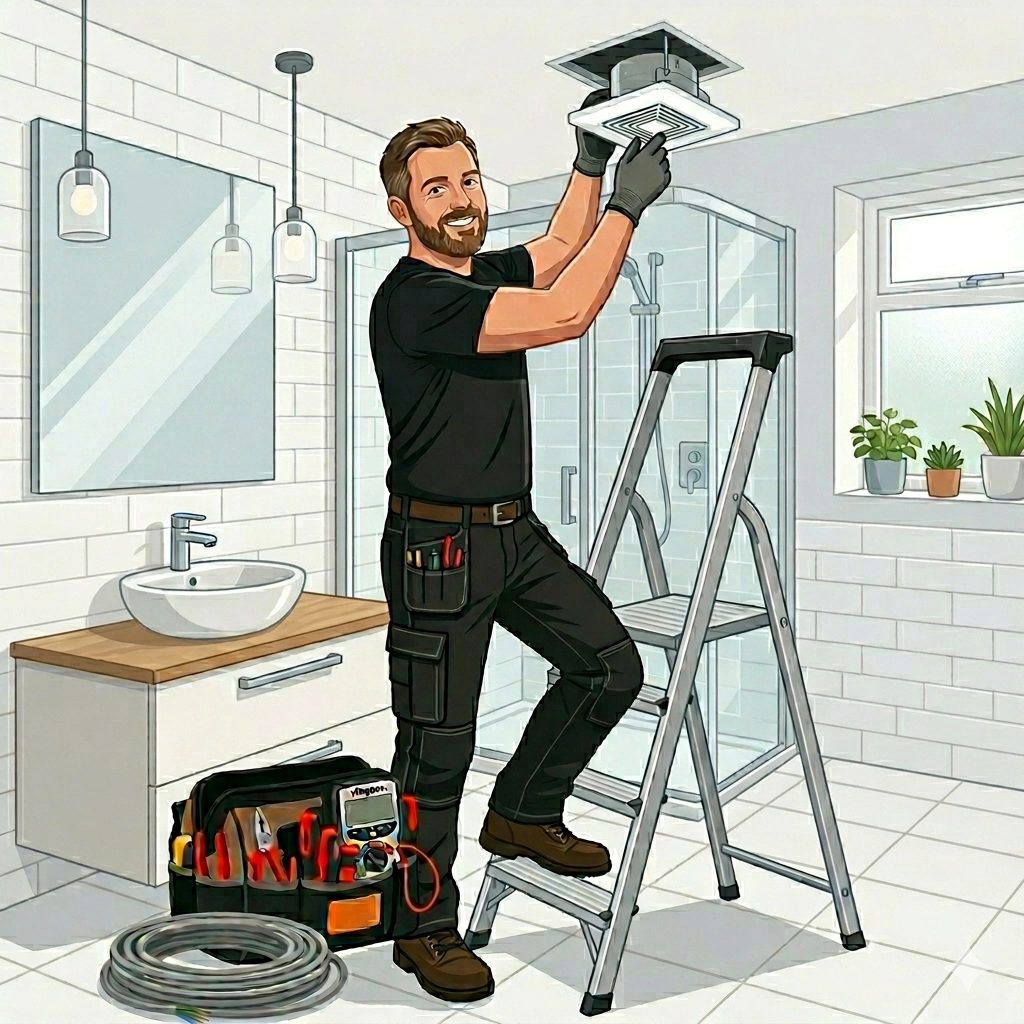 Jon Spark replacing a bathroom fan in a Keynsham home